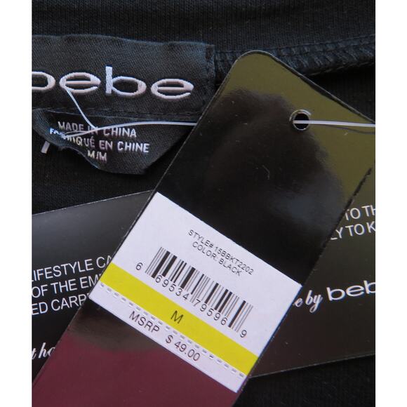 New BEBE Black Pearl Embellished Long Sleeve Stretchy Top Women Sz M - Picture 7 of 8